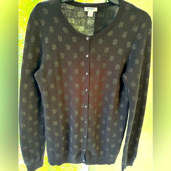 Old Navy M black with copper toned etched sparkle designed button cardigan NWOT - Picture 1 of 7